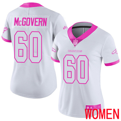 Women Denver Broncos #60 Connor McGovern Limited White Pink Rush Fashion Football NFL Jersey